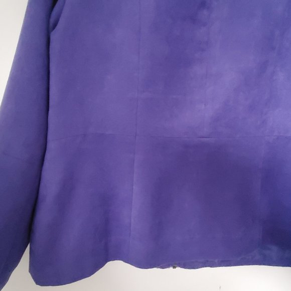 Women's Plus Size Jacket Zip Up Pleated Ruffles Deep Purple Faux Suede - Picture 8 of 10